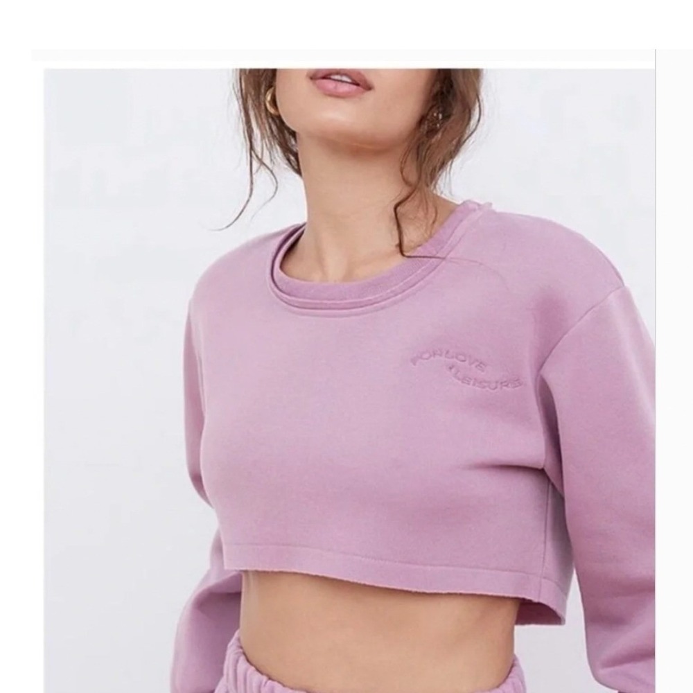 For Love & Lemons Josie Cropped Crewneck Pullover Sweatshirt Lilac Purple S